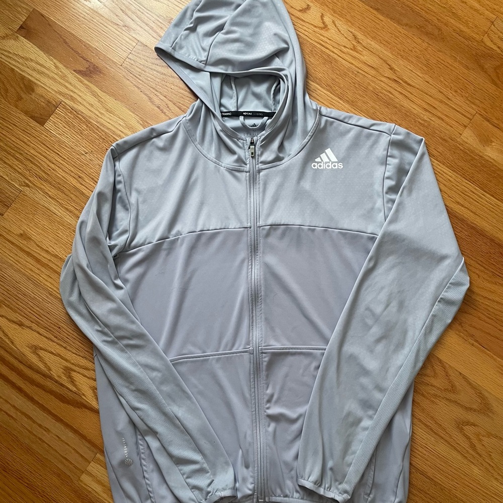 Adidas Men's hLight Gray Hooded Windbreaker